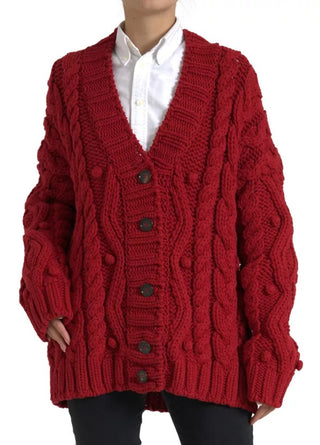 Cardigan rojo de lana con botones y punto