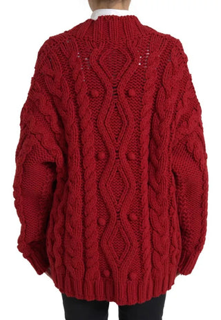 Cardigan rojo de lana con botones y punto