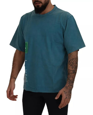 Camiseta azul de algodón con logo estampado y cuello redondo tipo tee