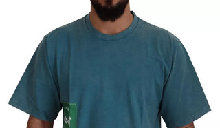 Camiseta azul de algodón con logo estampado y cuello redondo tipo tee