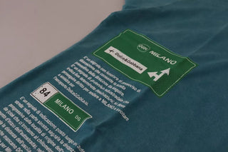 Camiseta azul de algodón con logo estampado y cuello redondo tipo tee