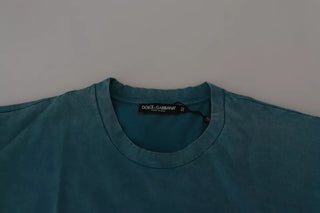 Camiseta azul de algodón con logo estampado y cuello redondo tipo tee