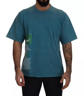 Camiseta azul de algodón con logo estampado y cuello redondo tipo tee