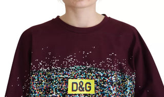 Camiseta burdeos de algodón con estampado D&G y cuello redondo