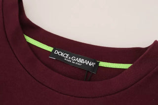 Camiseta burdeos de algodón con estampado D&G y cuello redondo