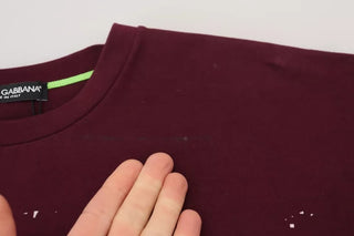 Camiseta burdeos de algodón con estampado D&G y cuello redondo