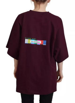 Camiseta burdeos de algodón con estampado D&G y cuello redondo