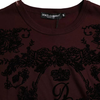 Camiseta de hombre burdeos DG Crown Floral con cuello redondo