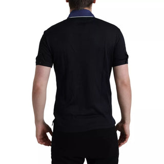 Herren-Polo-T-Shirt aus Seide, marineblau, mit Kragen