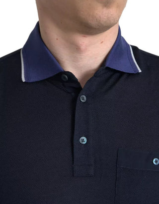 Camiseta polo de seda para hombre con cuello azul marino