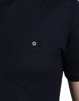 Camiseta polo de seda para hombre con cuello azul marino