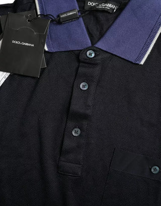 Camiseta polo de seda para hombre con cuello azul marino