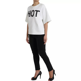 Camiseta blanca de algodón con top negro HOT Crystal