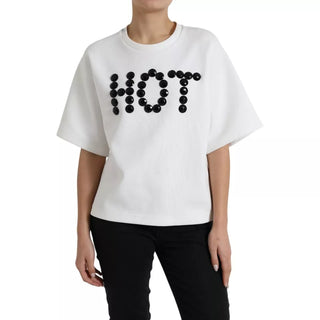 Camiseta blanca de algodón con top negro HOT Crystal