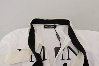Weißes T-Shirt mit Aufdruck und Ascot-Kragen