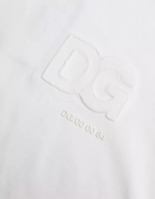 White Logo Embossed Cotton Crewneck T-shirt