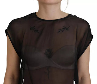 Schwarze transparente Mesh-Bluse, Pullover-Oberteil