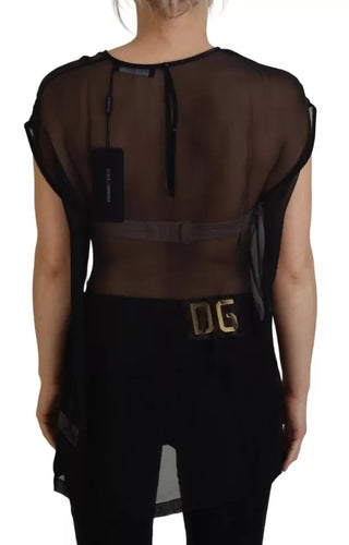 Schwarze transparente Mesh-Bluse, Pullover-Oberteil