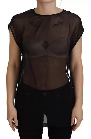 Schwarze transparente Mesh-Bluse, Pullover-Oberteil