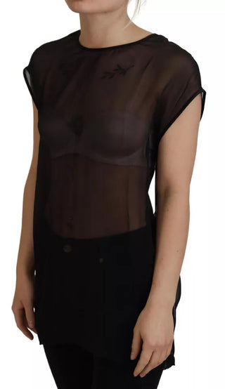 Schwarze transparente Mesh-Bluse, Pullover-Oberteil