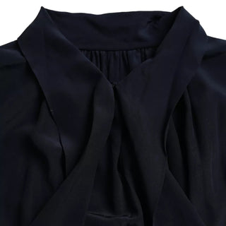 Blue Long Sleeves Ascot Collar Blouse Top