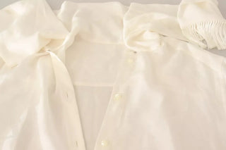 White Blouse Ascot Collar Shirt Silk Button Top