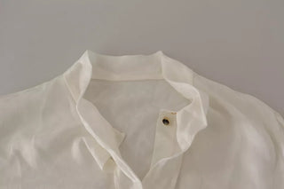 White Patterned Silk Ascot Collar Blouse Top