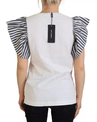 Weiß gestreiftes Kurzarm-Pullover-Oberteil