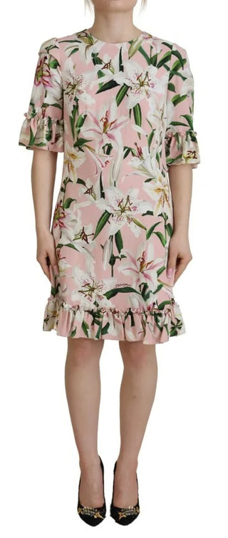 Vestido rosa de viscosa con forma ajustada y largo hasta la rodilla