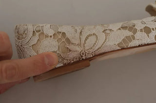 Beige Lace Crystal Ballet Flats Loafers Shoes