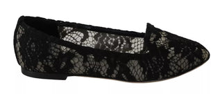 Schwarze Blumen-Spitzen-Slipper-Ballerinas