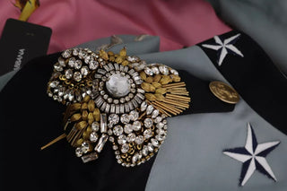 Chaqueta de algodón azul con botones y cristales