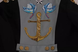 Chaqueta de algodón azul con botones y cristales