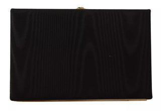 Bolso de mano de fiesta de noche de seda negra con marco dorado