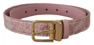 Cinturón rosa de jacquard bordado con hebilla metálica tono dorado