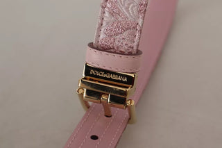 Cinturón rosa de jacquard bordado con hebilla metálica tono dorado