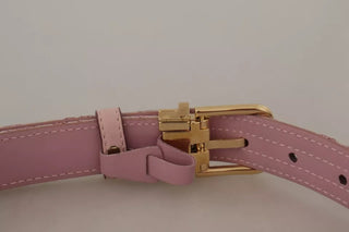 Cinturón rosa de jacquard bordado con hebilla metálica tono dorado