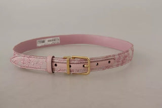 Cinturón rosa de jacquard bordado con hebilla metálica tono dorado