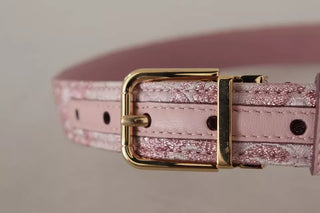 Cinturón rosa de jacquard bordado con hebilla metálica tono dorado