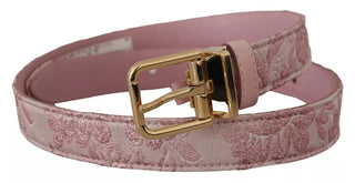 Cinturón rosa de jacquard bordado con hebilla metálica tono dorado