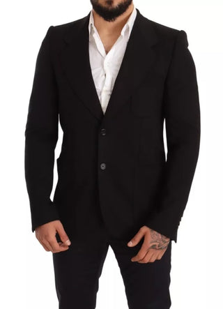 Schwarzer Woll-Slim-Fit-Mantel Jacke Blazer