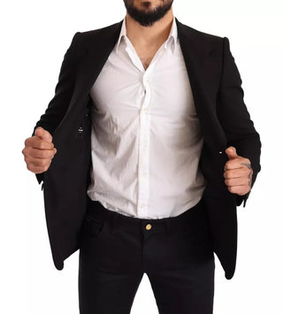 Schwarzer Woll-Slim-Fit-Mantel Jacke Blazer