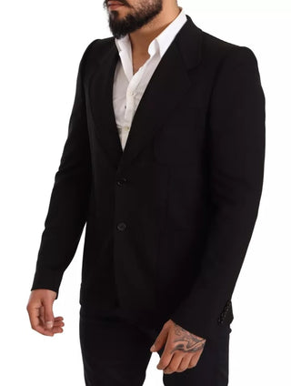 Schwarzer Woll-Slim-Fit-Mantel Jacke Blazer