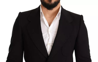 Schwarzer Woll-Slim-Fit-Mantel Jacke Blazer