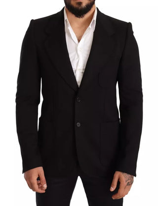 Schwarzer Woll-Slim-Fit-Mantel Jacke Blazer