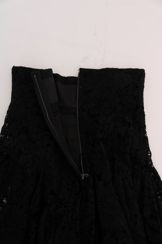 Falda A-line negra con encaje floral recortado
