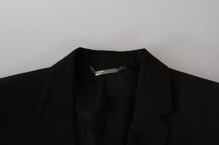 Black Wool Slim Fit Notch Jacket Blazer