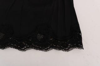 Falda A-line negra con encaje floral recortado