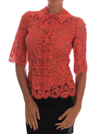Blusa de encaje floral con botones de cristal naranja