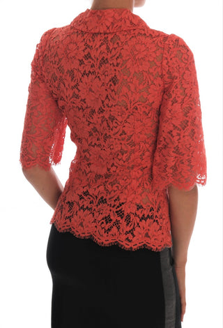 Blusa de encaje floral con botones de cristal naranja